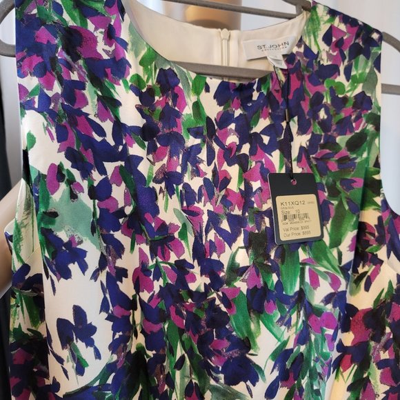 ST. JOHN Budding Floral Silk Charmeuse Sheath Marked down By $140 - Picture 3 of 12